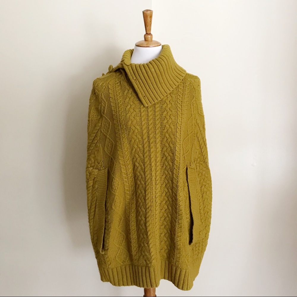 Anthropologie Olive-Mustard Cable Turtleneck Sweater